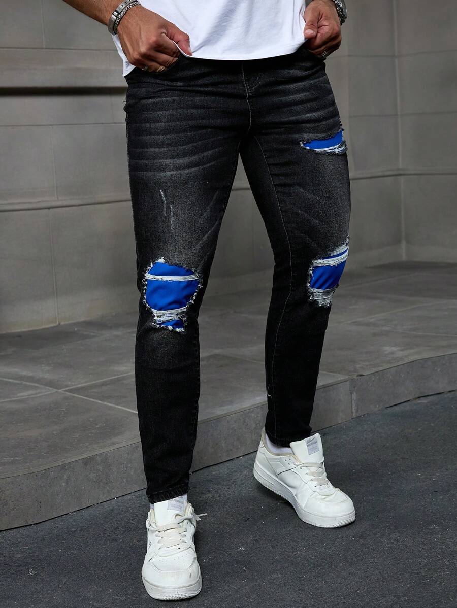 Manfinity EMRG Men's Washed Black Denim Skinny Jeans With Stretch
