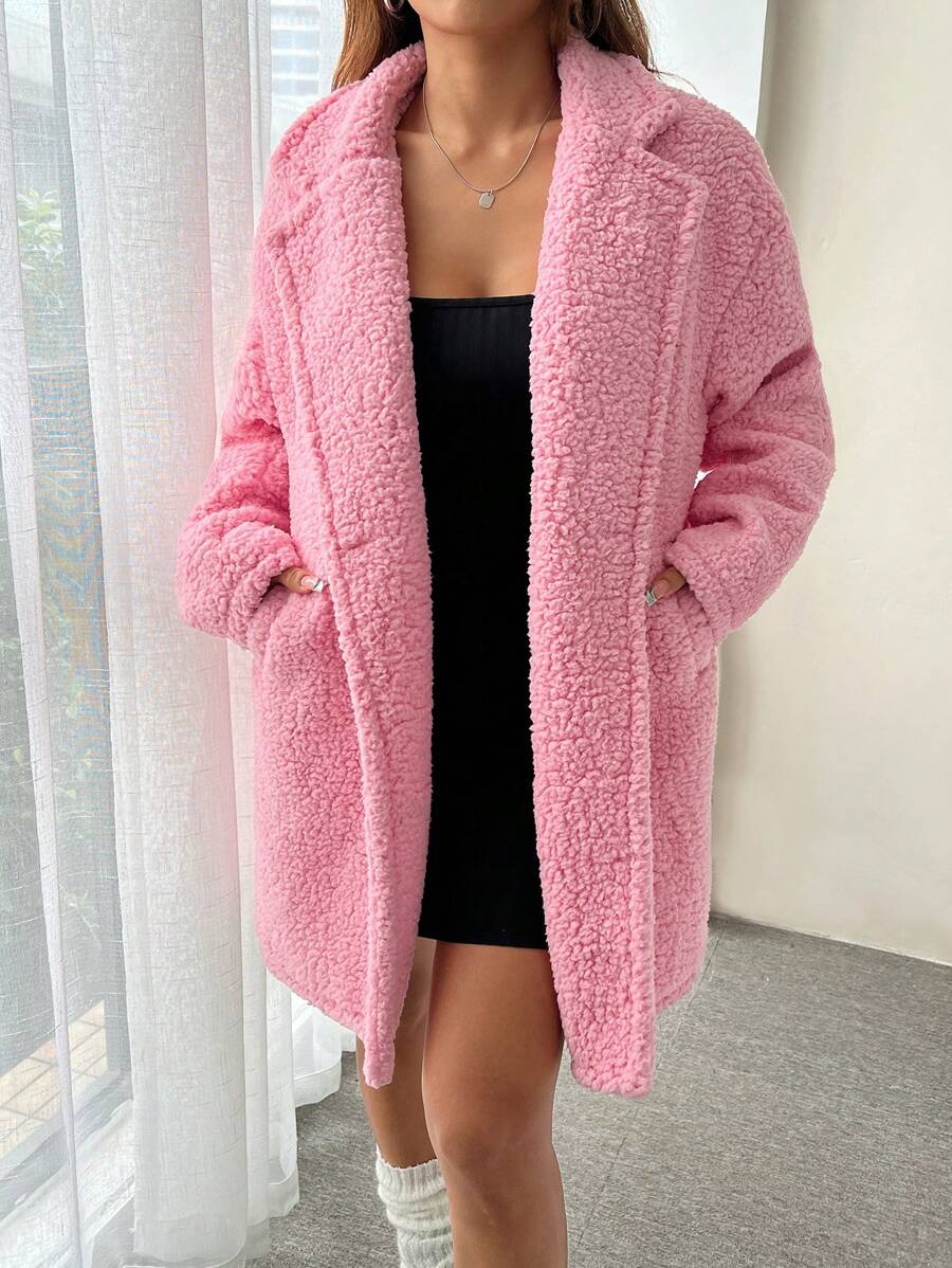 SHEIN EZwear Casual Fleece Mid-Length Coat, Fall/Winter