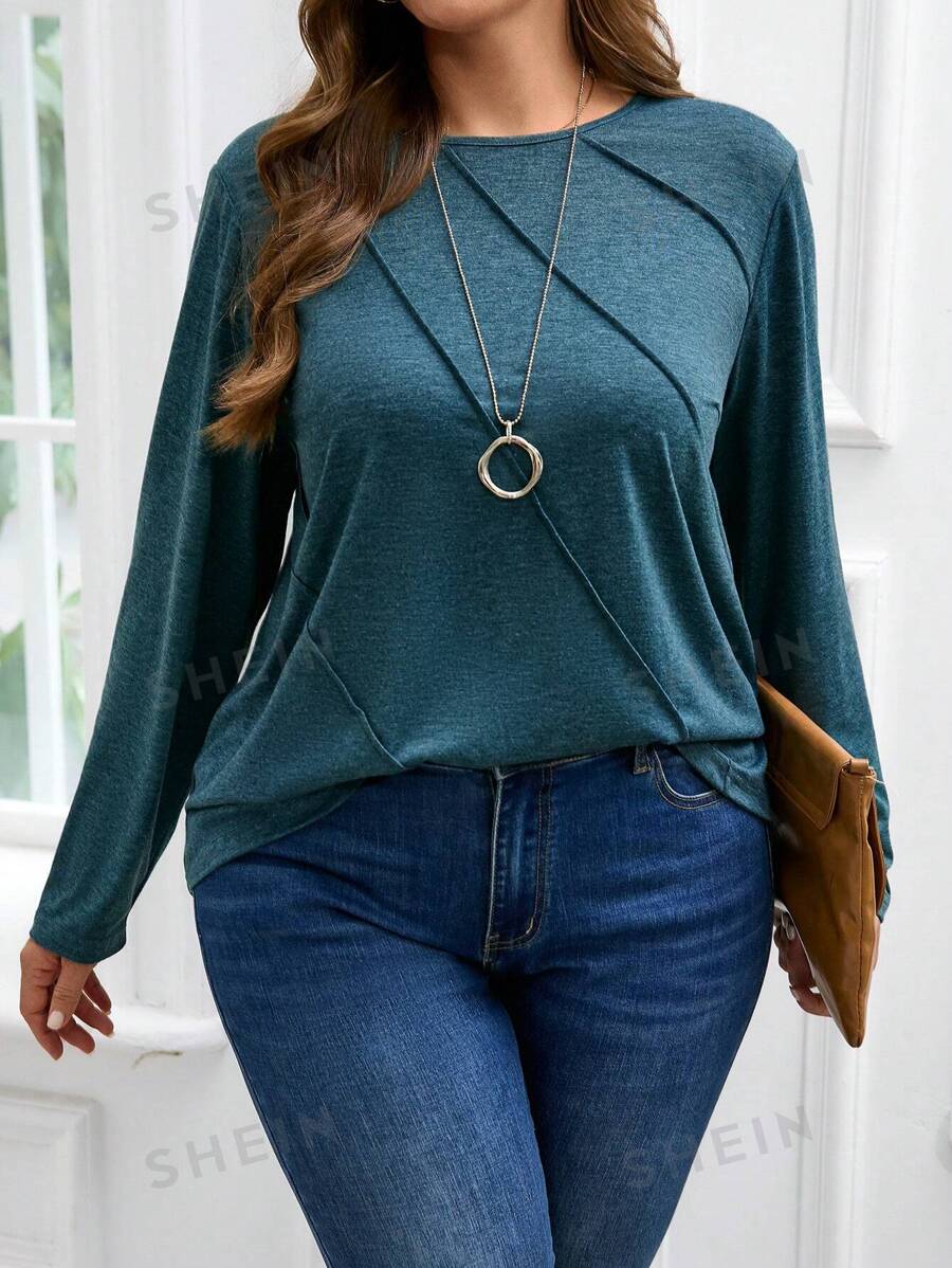 EMERY ROSE Camiseta casual de cuello redondo de manga larga y talla grande para mujer, camiseta de mujer para otoño
