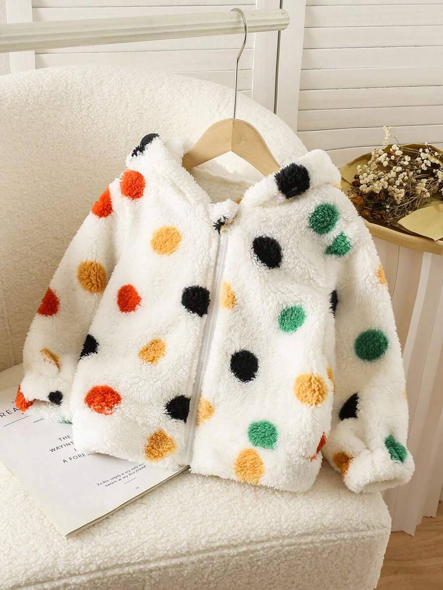 Young Girl Fashionable Elegant Jacquard Colorful Polka Dot Fluffy Coat, Suitable For Birthday Gift, New Year Gift, Christmas, Party, Outings, Vacation, Daily Wear, Fits Summer, Autumn, Spring, Fashion , Cute, Sweet Girl