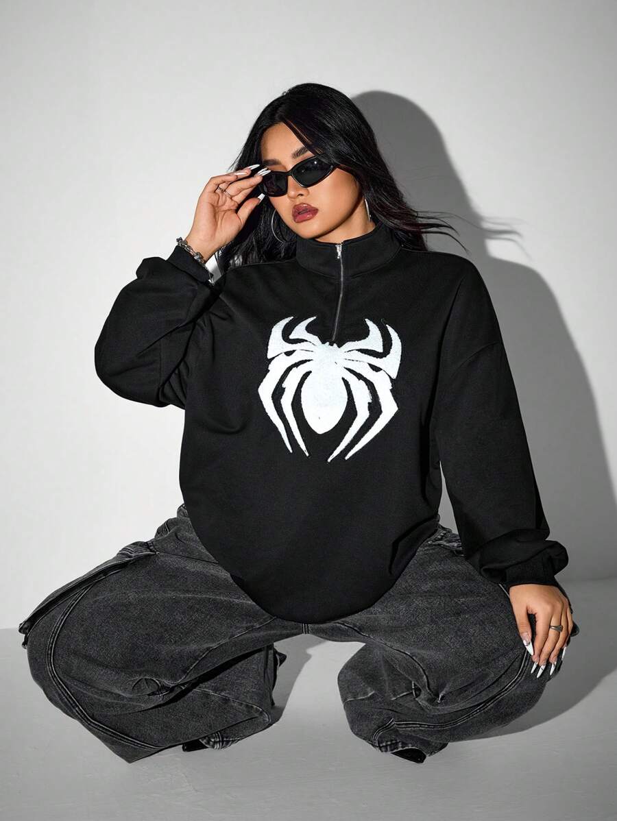 SHEIN ICON Plus Size damska bluza z nadrukiem pająka, kostium na Halloween