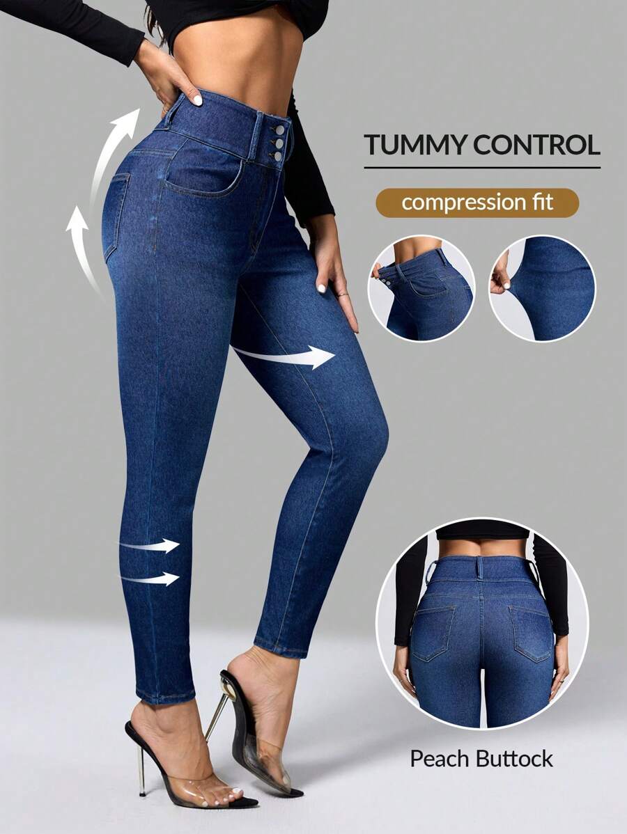 Jeans skinny avec poche de couleur unie pour femmes