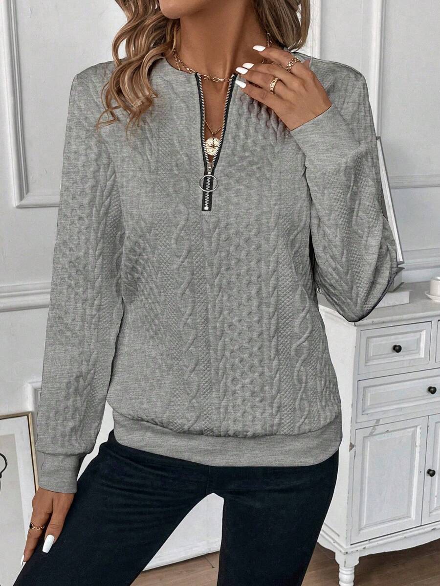 EMERY ROSE Women's Solid Color Zipper Casual Loose Sweatshirt,Long Sleeve Tops Graduation,Back To School Outfits,Graduation,Teacher Outfits For Women,Back To School