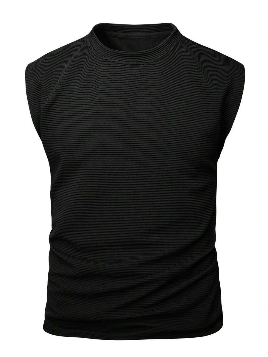 Manfinity Homme Camiseta de tirantes ancha con textura lisa casual para hombre, verano