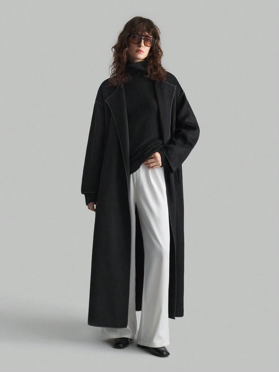 Ontre Abrigo negro de mujer nuevo para 2025, elegante estilo de dama de oficina