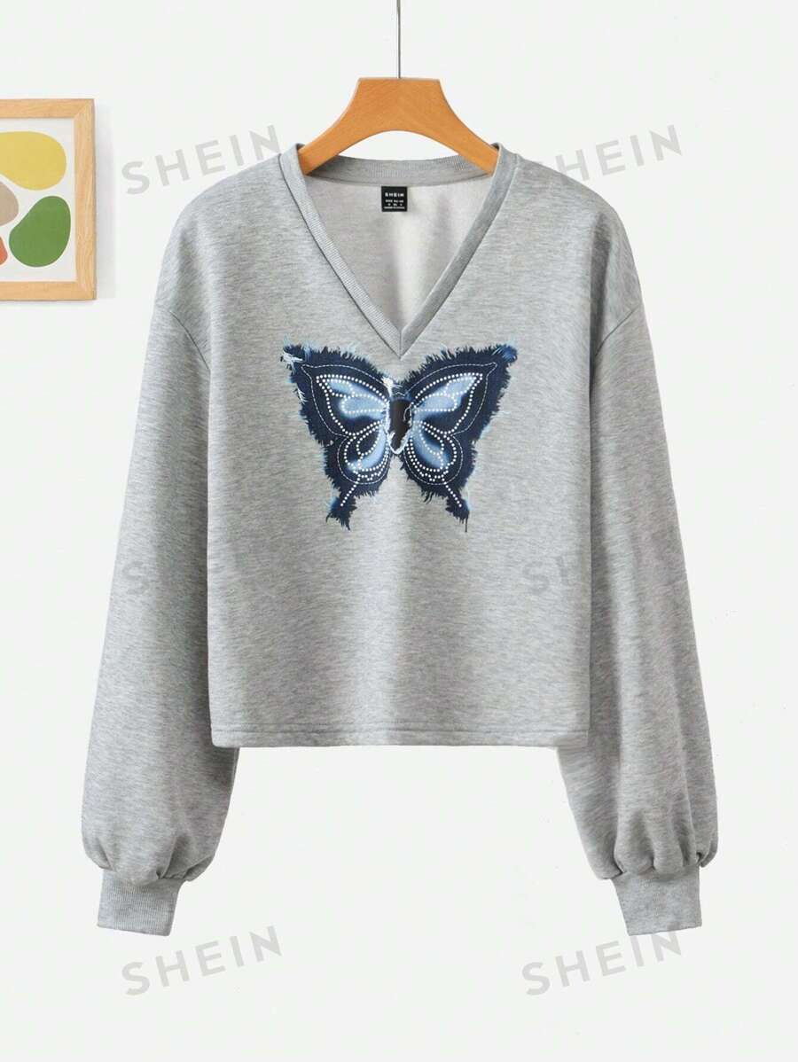 Mulvari Sudadera informal con estampado de mariposa para mujer