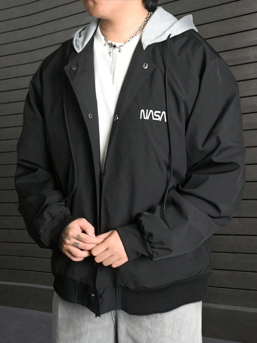 Manfinity Homme Chaqueta casual con capucha con cordón y mangas largas con estampado de letras para hombres