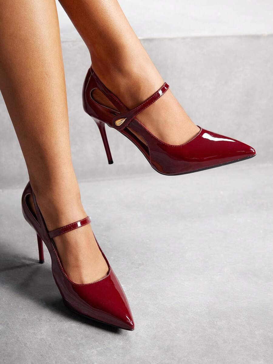 CUCCOO SZL Zapatos de vestir de tacón alto y punta estrecha para mujer color burdeos para ir a la oficina, citas, fiestas. Tacones burdeos nuevos para otoño, Año Nuevo, Día de San Valentín