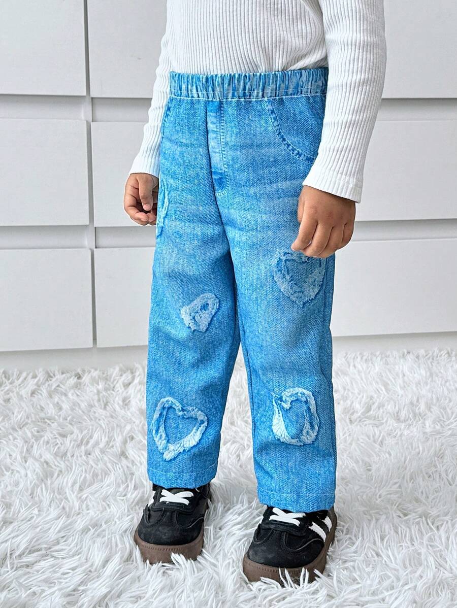 SHEIN Explorewe Baby Mädchen Gerade Hose mit Jeans-Optik Muster