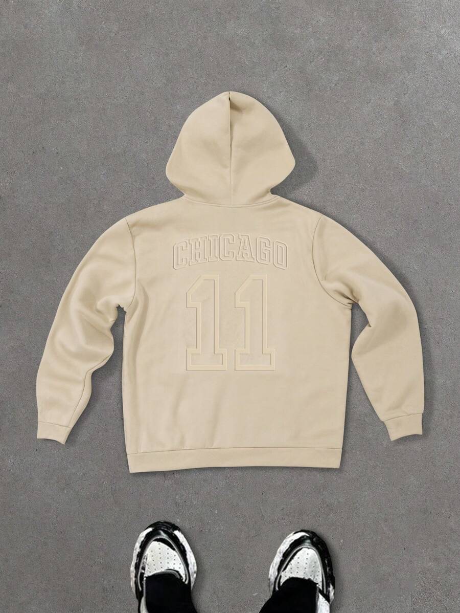 Manfinity Homme Plus Size Men's Casual Solid Color Fleece Hoodie, Autumn And Winter