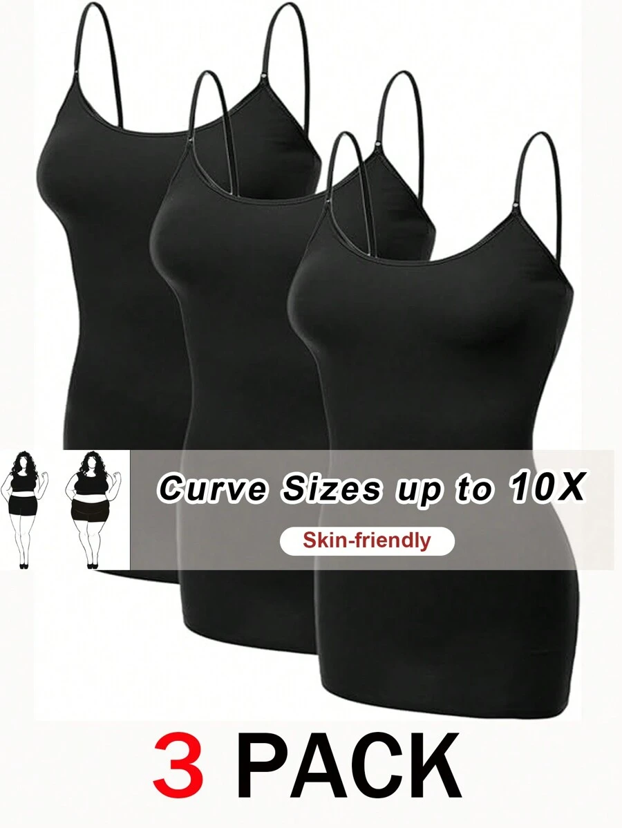 SHEIN CURVE+ Plus Size Women's Solid Color Casual Elegant Camisole Tank Tops, Multi-Pack