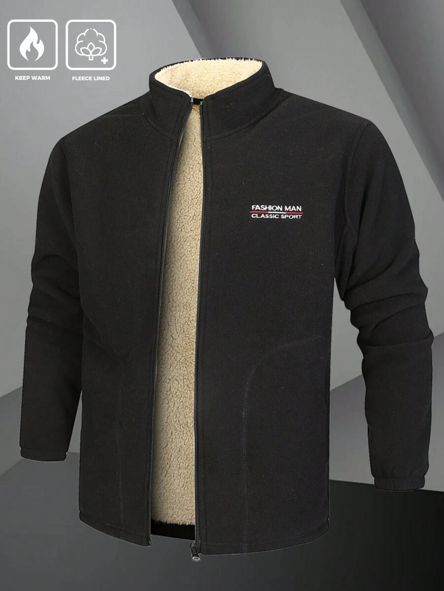 Manfinity LEGND Chaqueta casual de manga larga con cremallera y estampado de letras para hombre