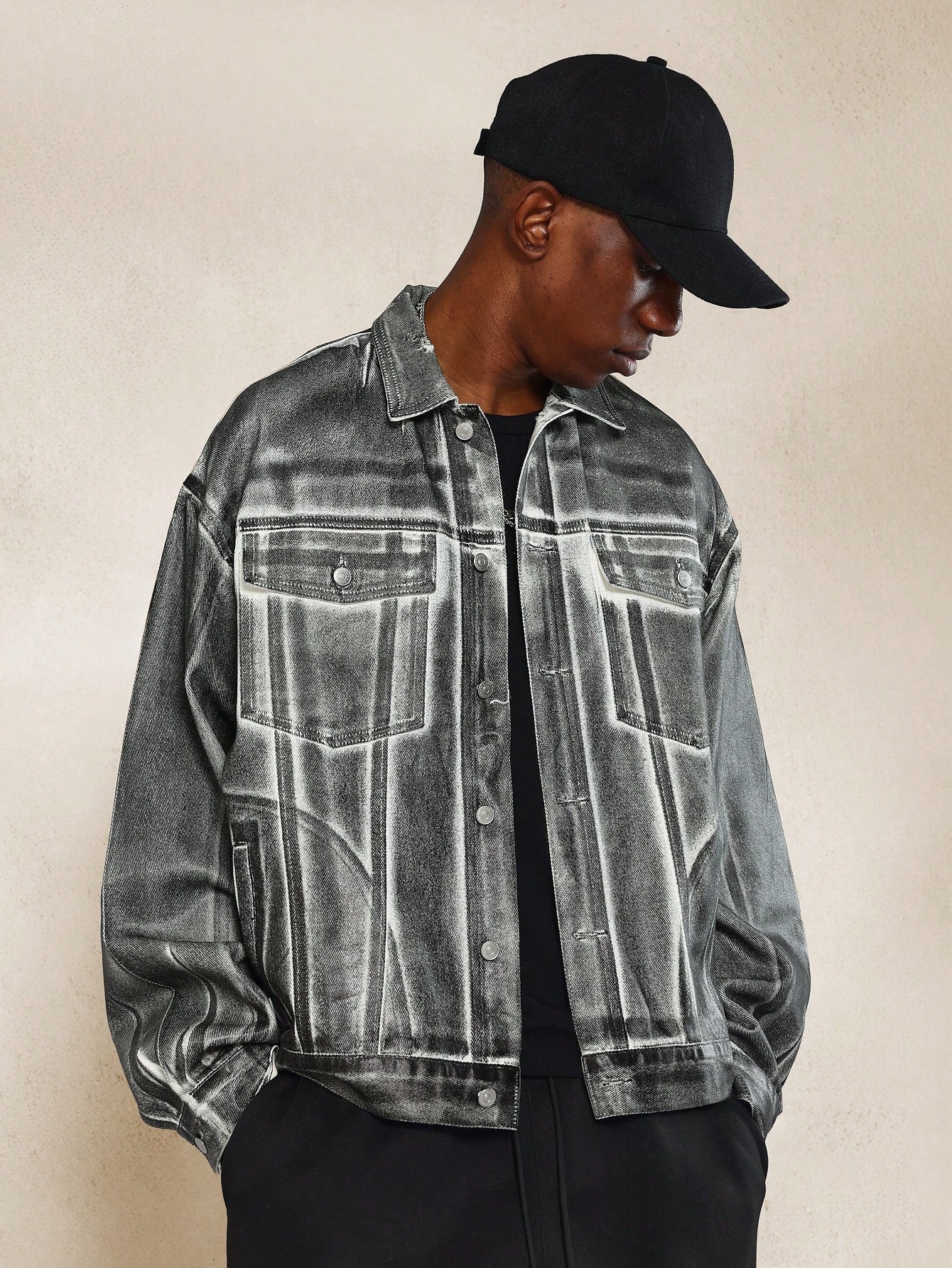 ジャケット No.0640 pigment trucker JK Sumwon Metallic Coated Denim Trucker Jacket Oversized Retro