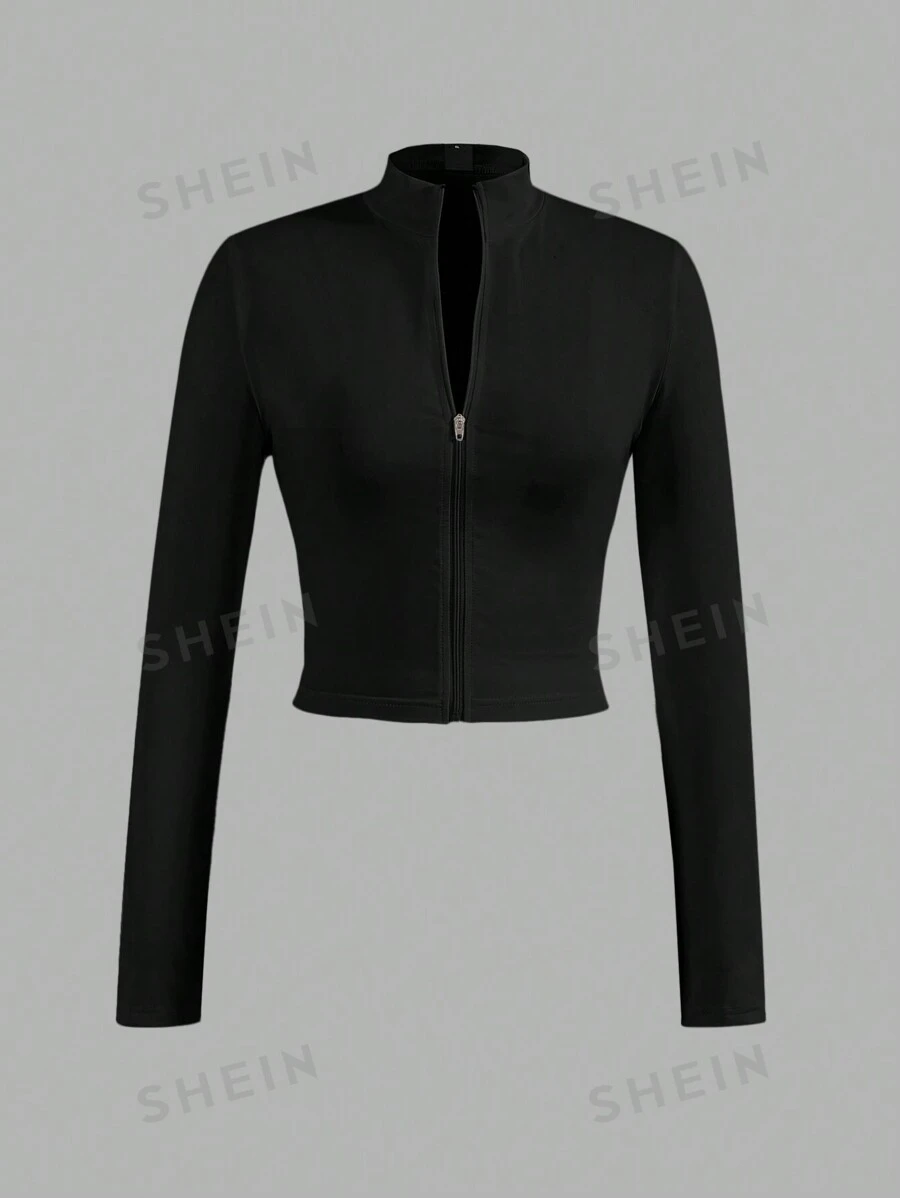 Slaydiva Camiseta de manga larga de ajuste ceñido con cuello en V y media cremallera elástica informal, esencial básico para otoño e invierno de mujeres
