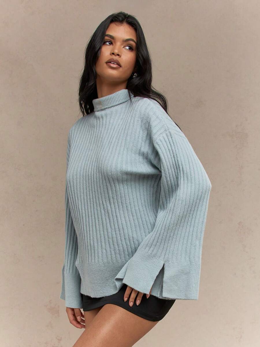 MISSGUIDED Chunky Knitted Woven Flared Long Sleeves HIgh Neck Sweater Winter Wear