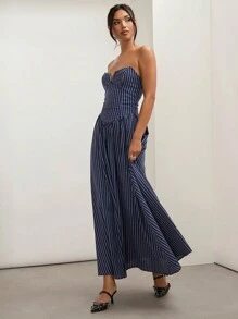 COSMINA فستان بانديو مخطط أنيق للنساء، صيفي