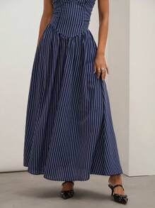 COSMINA فستان بانديو مخطط أنيق للنساء، صيفي