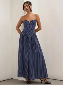 COSMINA فستان بانديو مخطط أنيق للنساء، صيفي