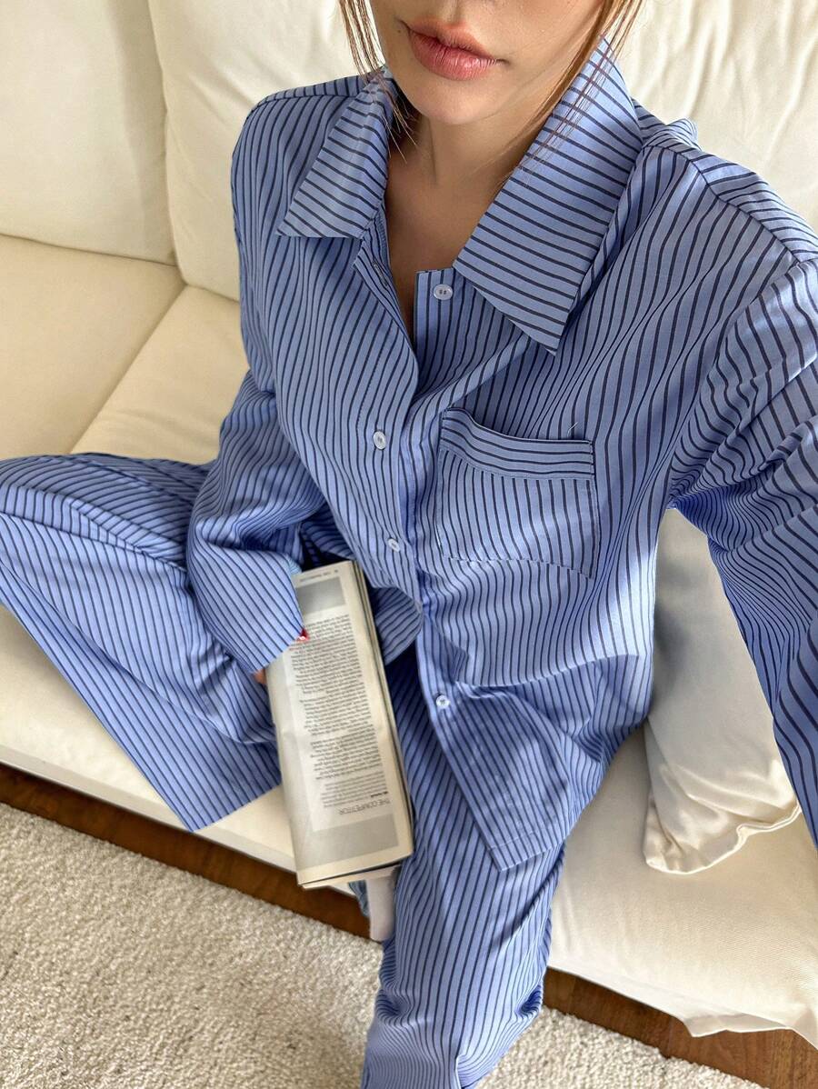 DAZY Conjunto de pijama casual a rayas minimalista