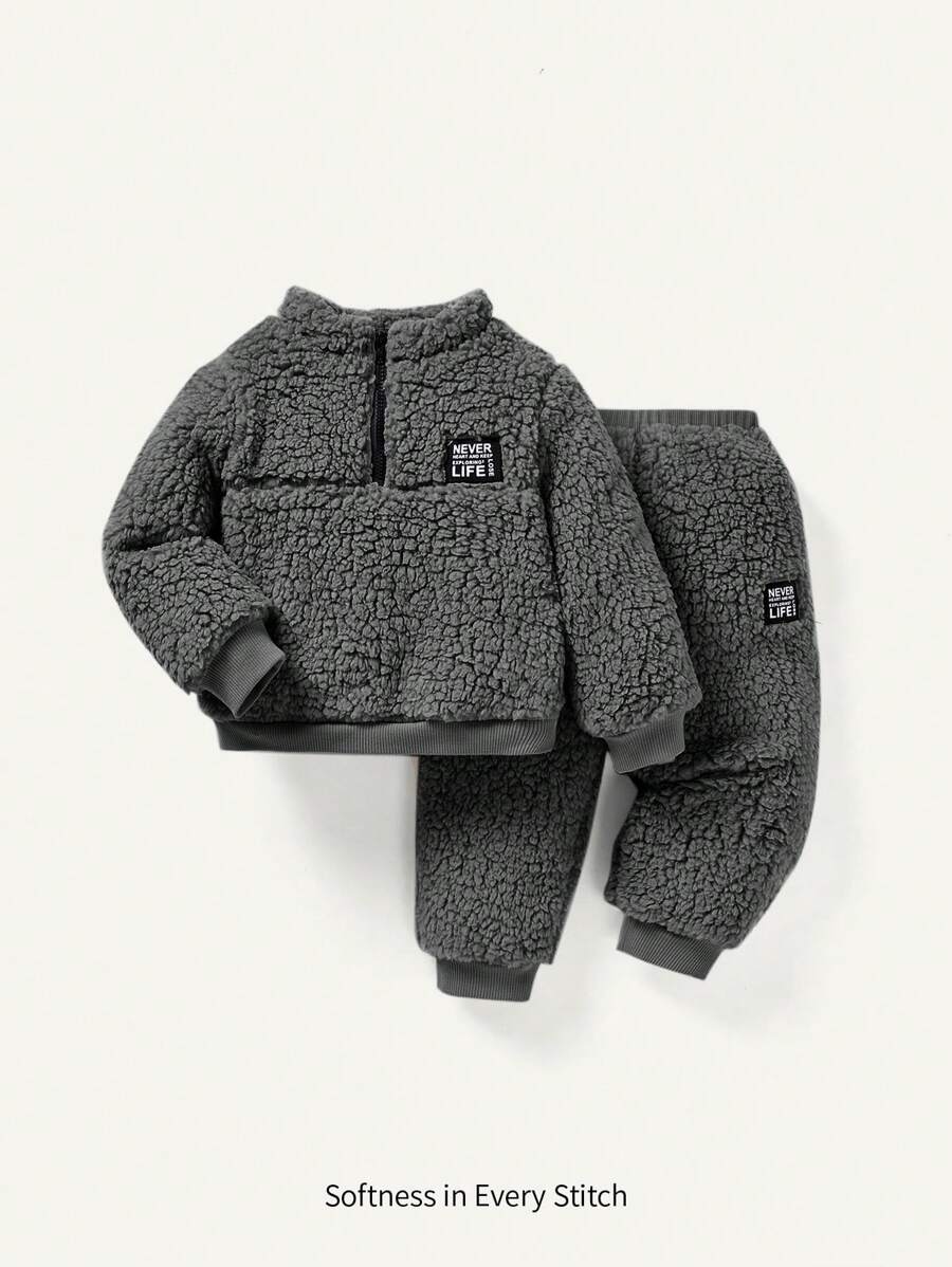 Cozy Pixies Conjunto de 2 piezas de ropa de invierno para bebé niño: Sudadera con cuello alto y pantalones forrados térmicos