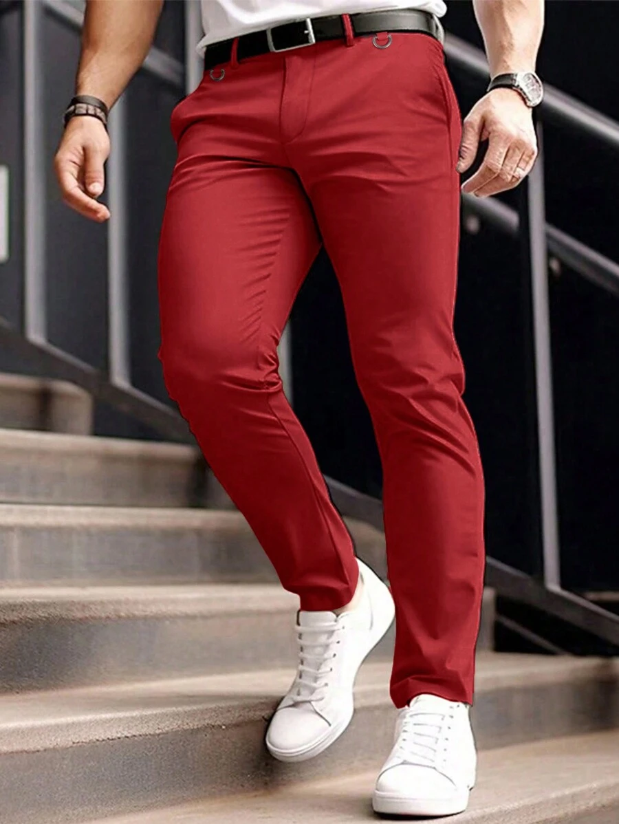 Manfinity Mode Pantalones de traje rectos informales de unicolor para hombres