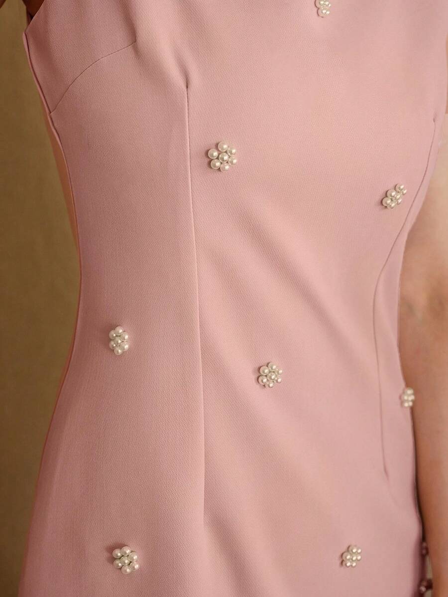 MOTF PREMIUM FAUX PEARL DETAIL FUZZY HEM SHORT DRESS