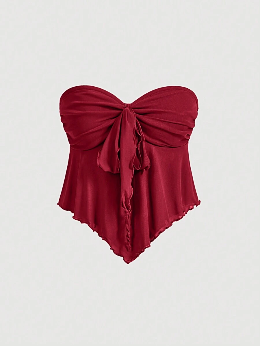 SHEIN X ELOISA & ORSON SHEIN MOD Top tubo de malla con nudo de mariposa y dobladillo anudado casual para mujer, verano