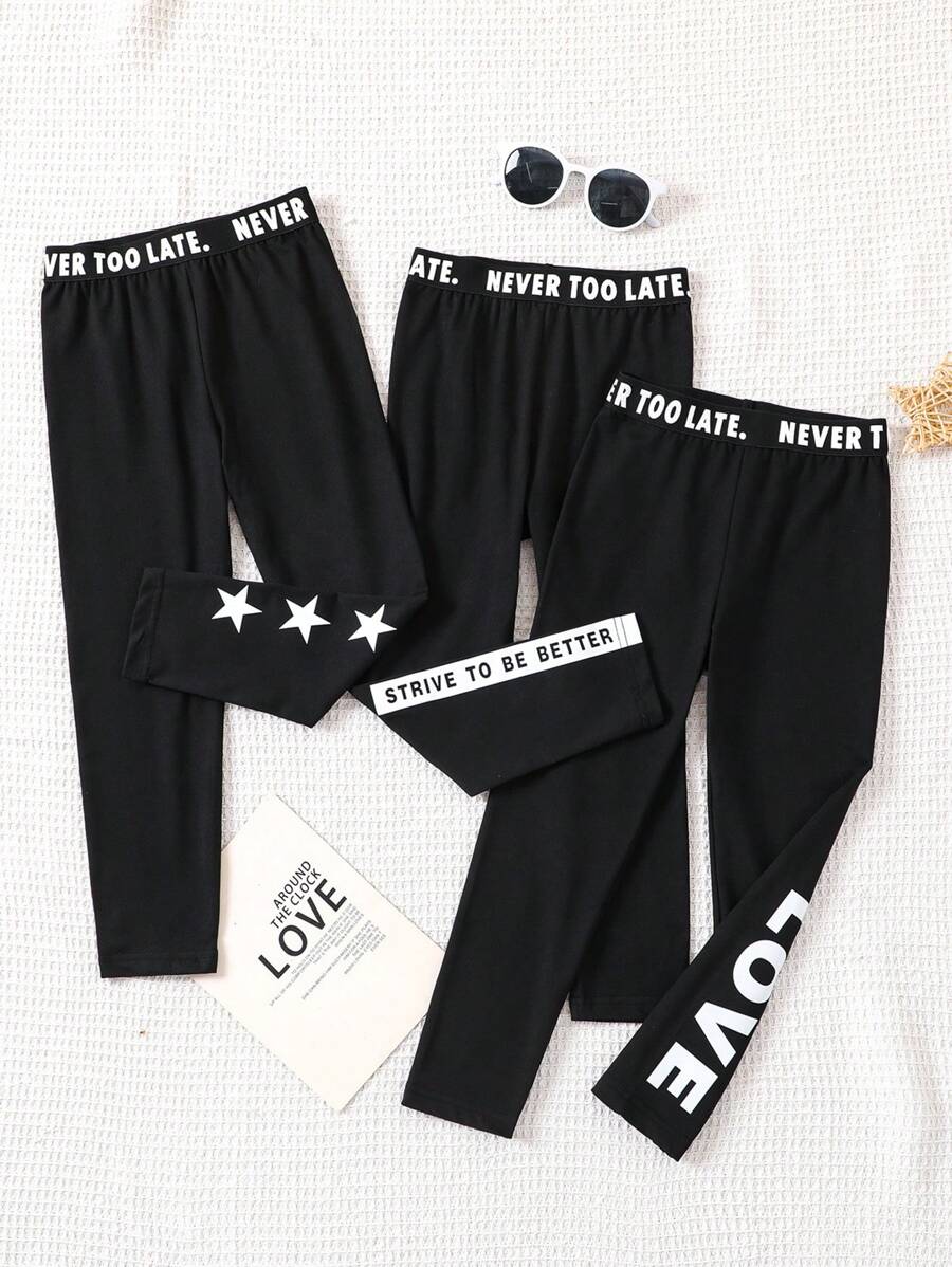 SHEIN Casual legging met letterprint voor jonge meisjes, dagelijks gebruik