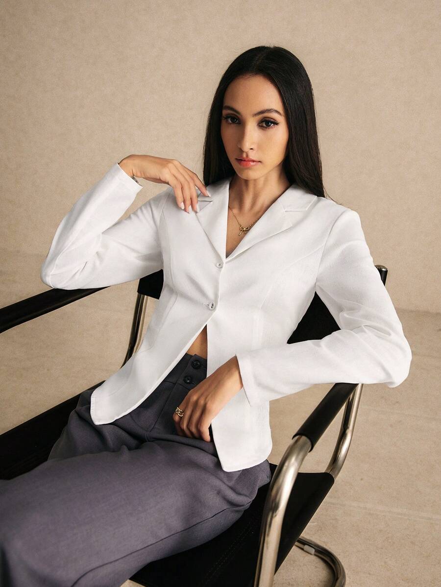 Poéselle Women's White Tie-Back Shirt Casual Solid Color Tie-Back Blouse, Spring/Autumn Women Blouses Fall Clothes Vintage Clothes White Long Sleeve Fall Women Outfits Fall Tops Business Women Clothes Business Casual Women Office Wear Long Sleeve Shirt Going Out Tops