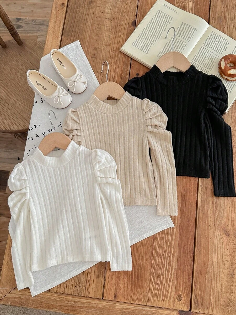 SHEIN LMoss Kids LMoss 3pcs Baby Girls Cute Simple Solid Color Knit Long Sleeve Tops, Autumn/Winter