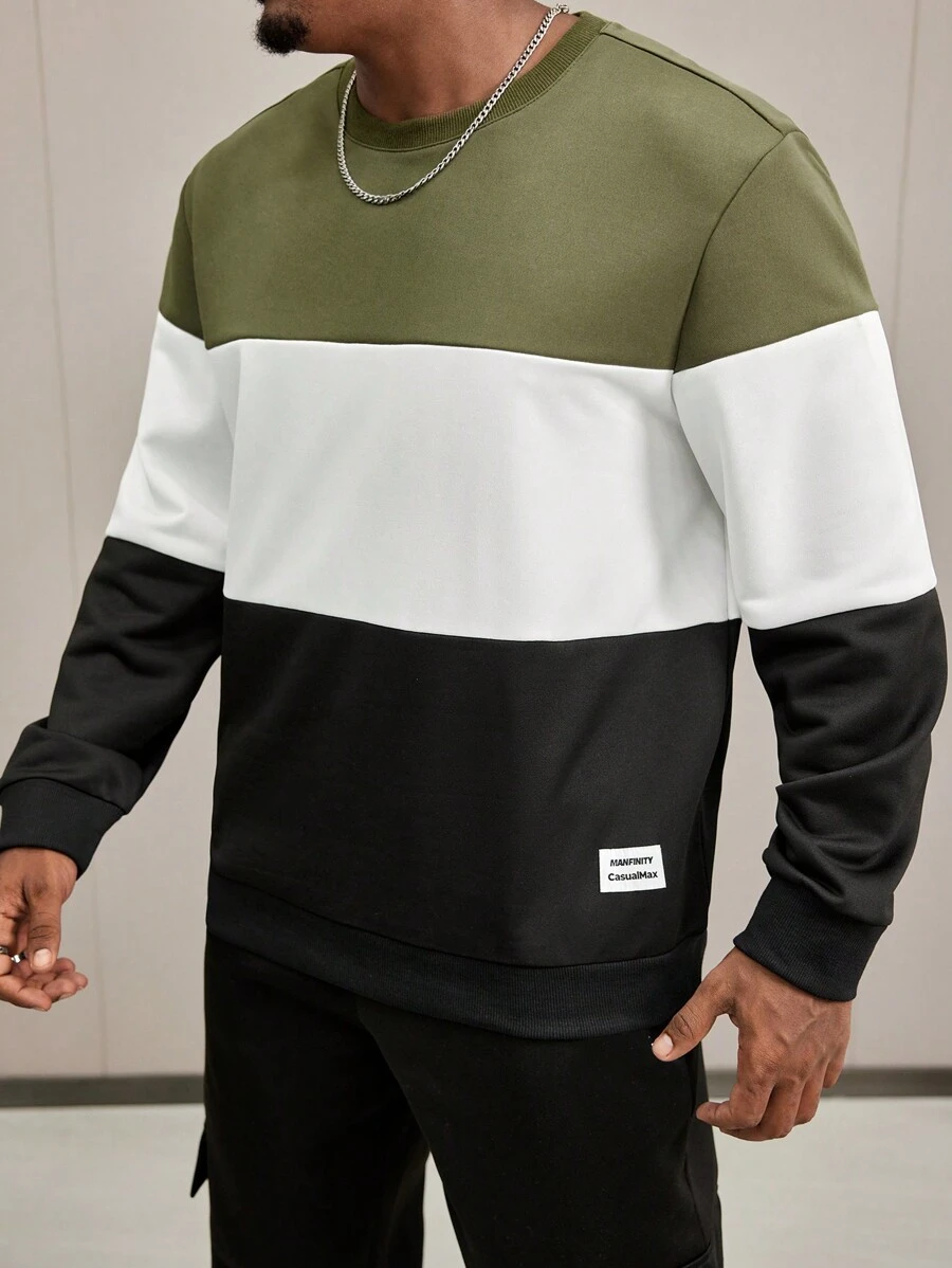 Manfinity Homme Sudadera de talla grande casual con bloque de color para hombre, otoño/invierno