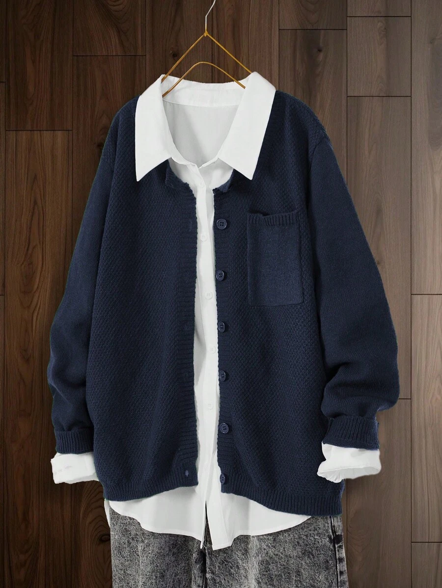Linhara Cardigan décontracté à manches longues unicolore pour grandes tailles, automne/hiver