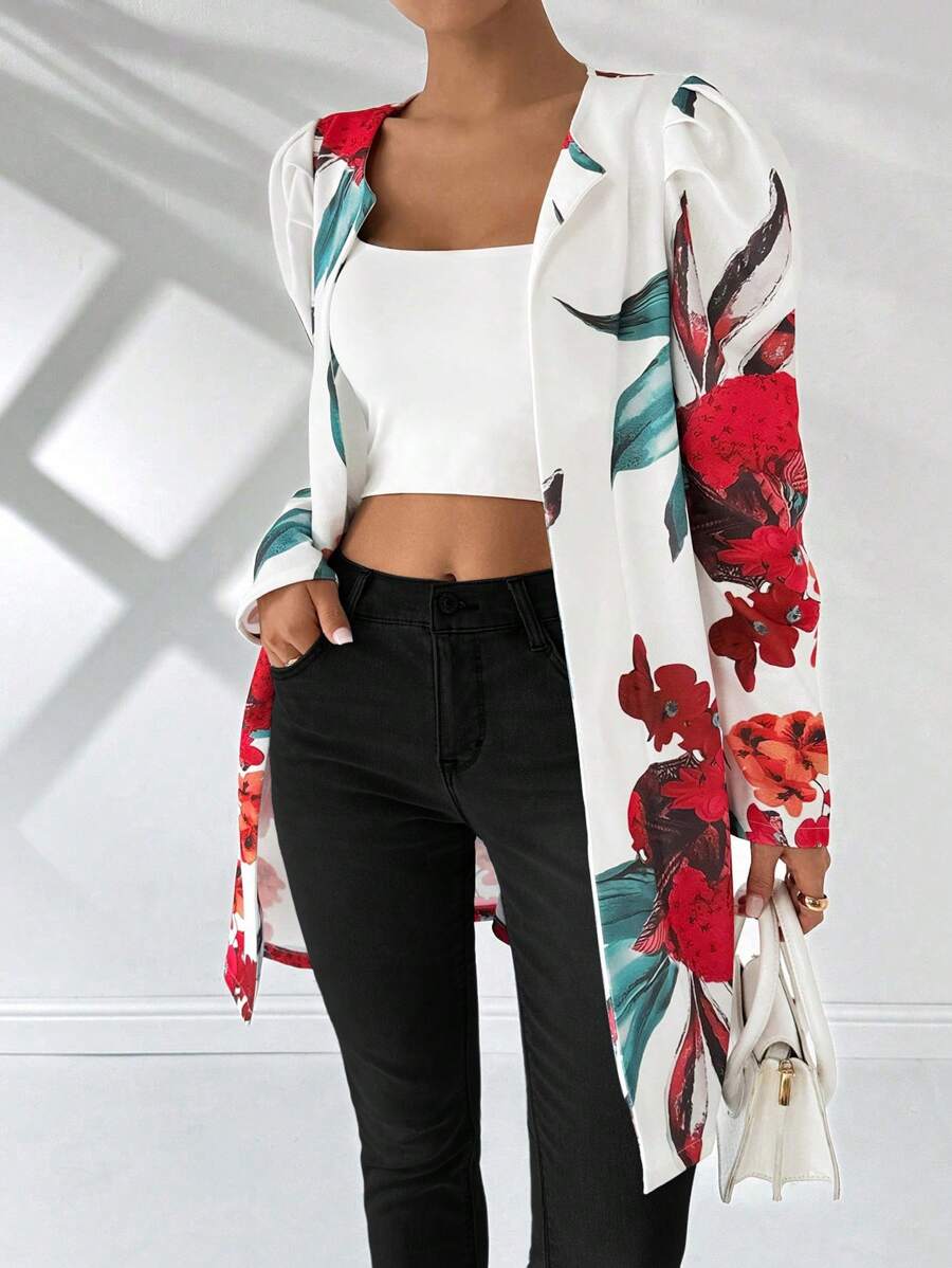 SHEIN Clasi Floral Gigot Sleeve Regular Jacket For Women
