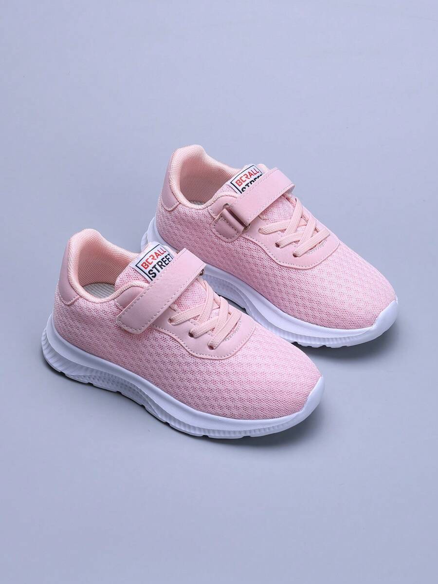 1 Pair Breathable Mesh Kids Casual Shoes With Hook And Loop, Pink