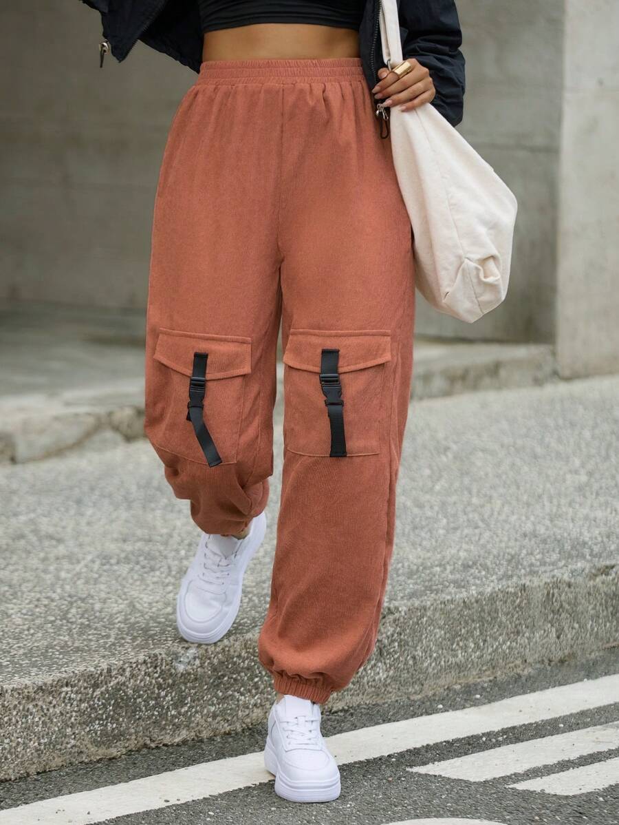 Flirla Casual Solid Color Jogger Pants