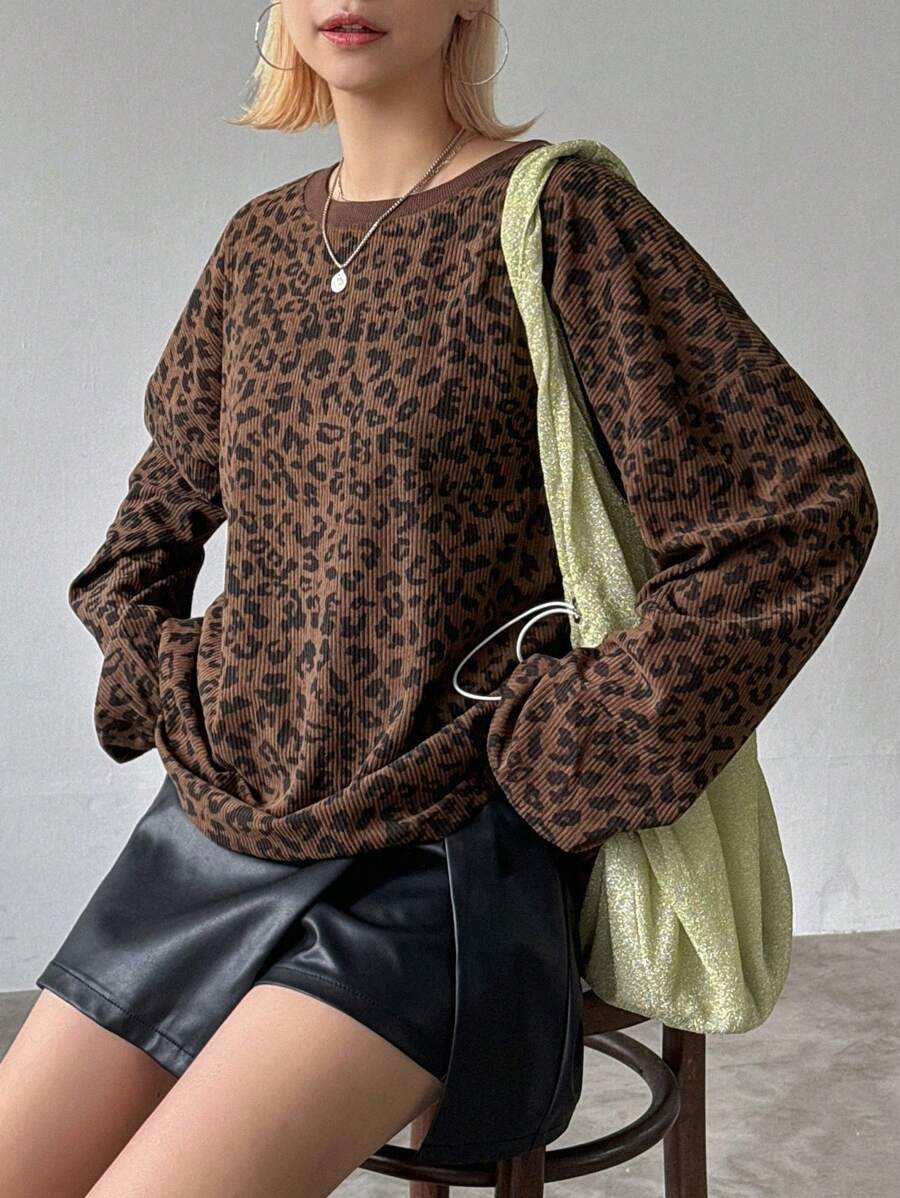 FRIFUL Women's Casual Leopard Print Long Sleeve Blouse, Spring Autumn