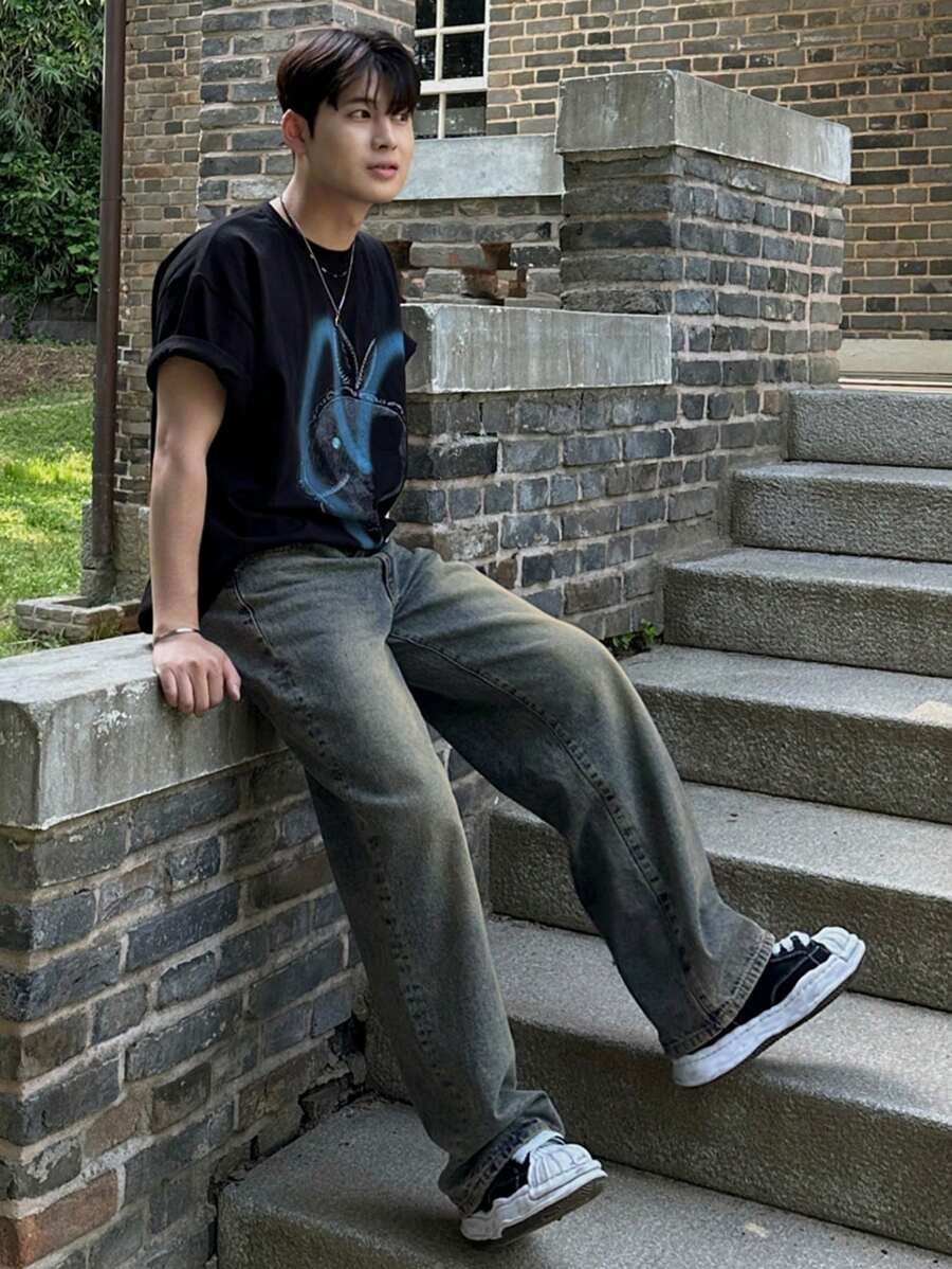 DAZY Jeans casuales de unicolor con cierre de botones para hombre, de cuatro estaciones
