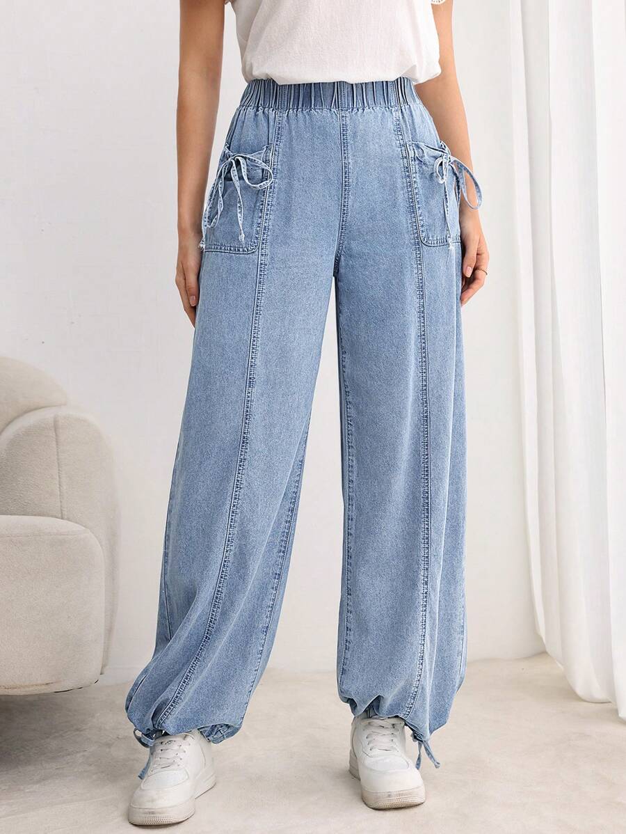 SHEIN Essnce Damskie jeansy z szerokimi nogawkami i luźnym ściągaczem w pasie