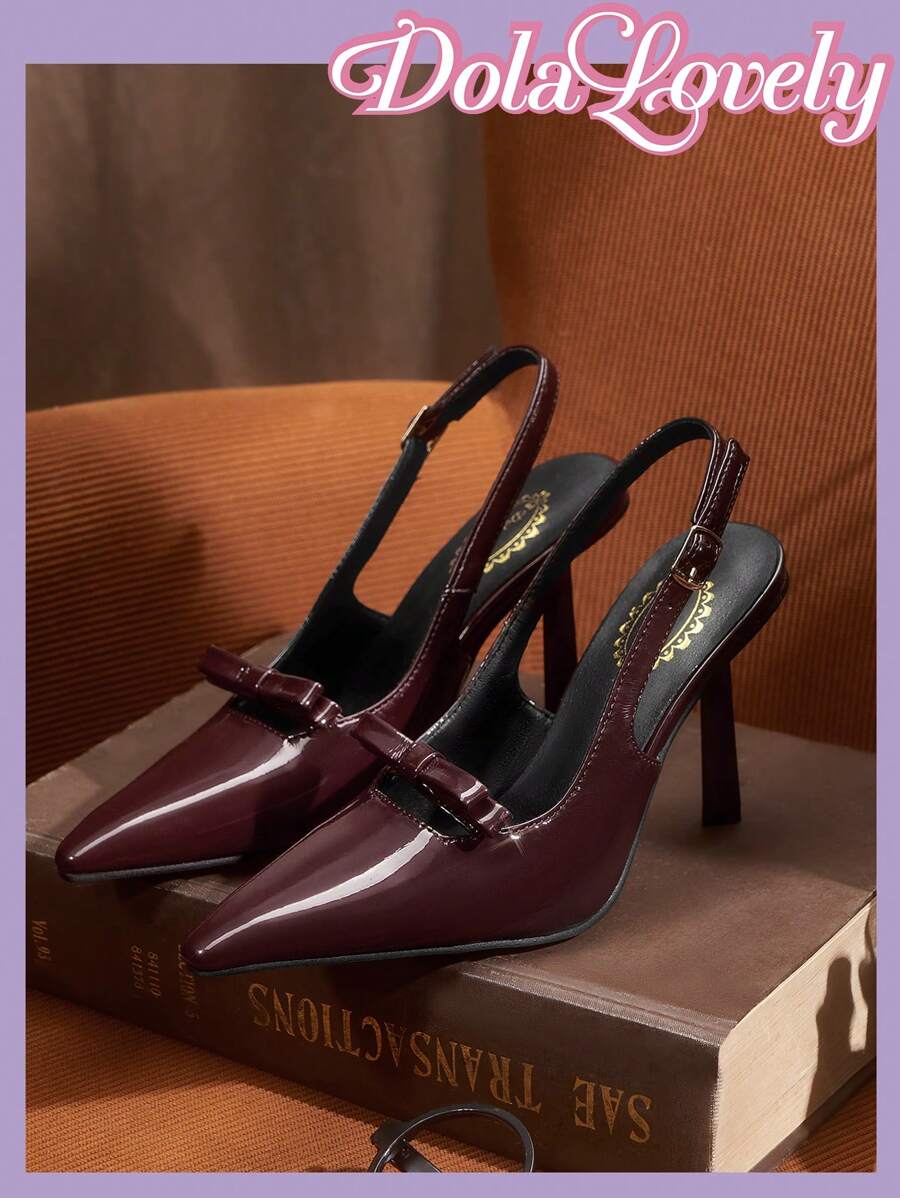 Dola Lovely Women's Burgundy Butterfly Decor High Heels With Ankle Strap BURGUNDY Heels Spring Shoes Spring Break Easter