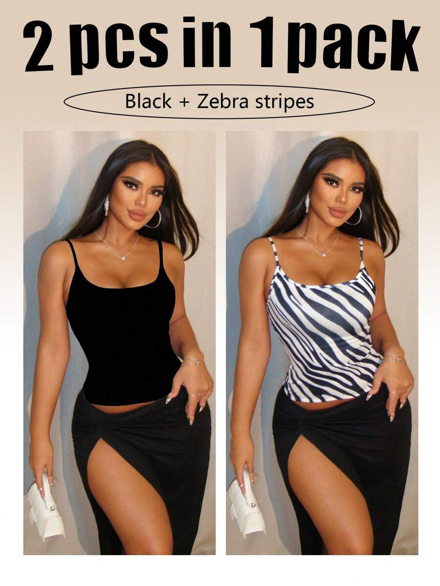 VaVaBold 2pcs Set Solid Color Zebra Print Includes Padded Camisole