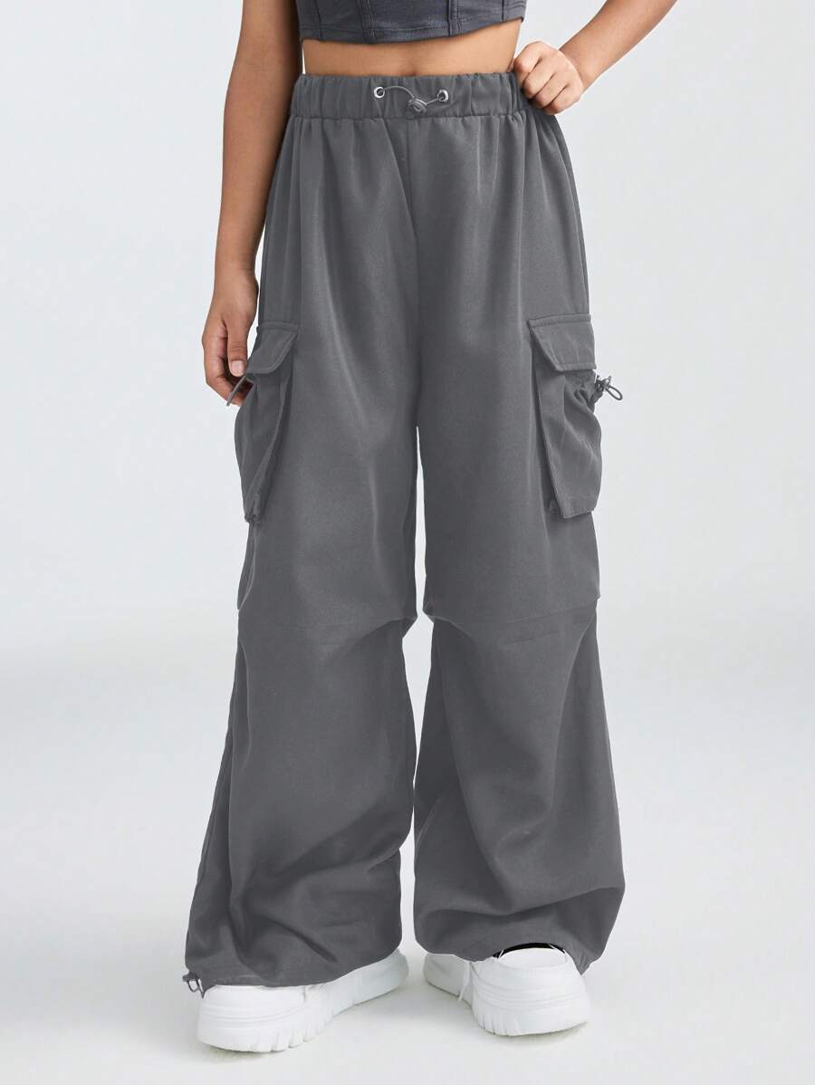 SHEIN Tween Girls Clothes Black Pants Back To School Frist Day Of School Clothes Clothes Mommy And Me Kpop Y2k Wide Leg Checkered Cargo Pants Football/Volleyball Halloween Costume Christmas Sweatpants Spring/Fall/Winter