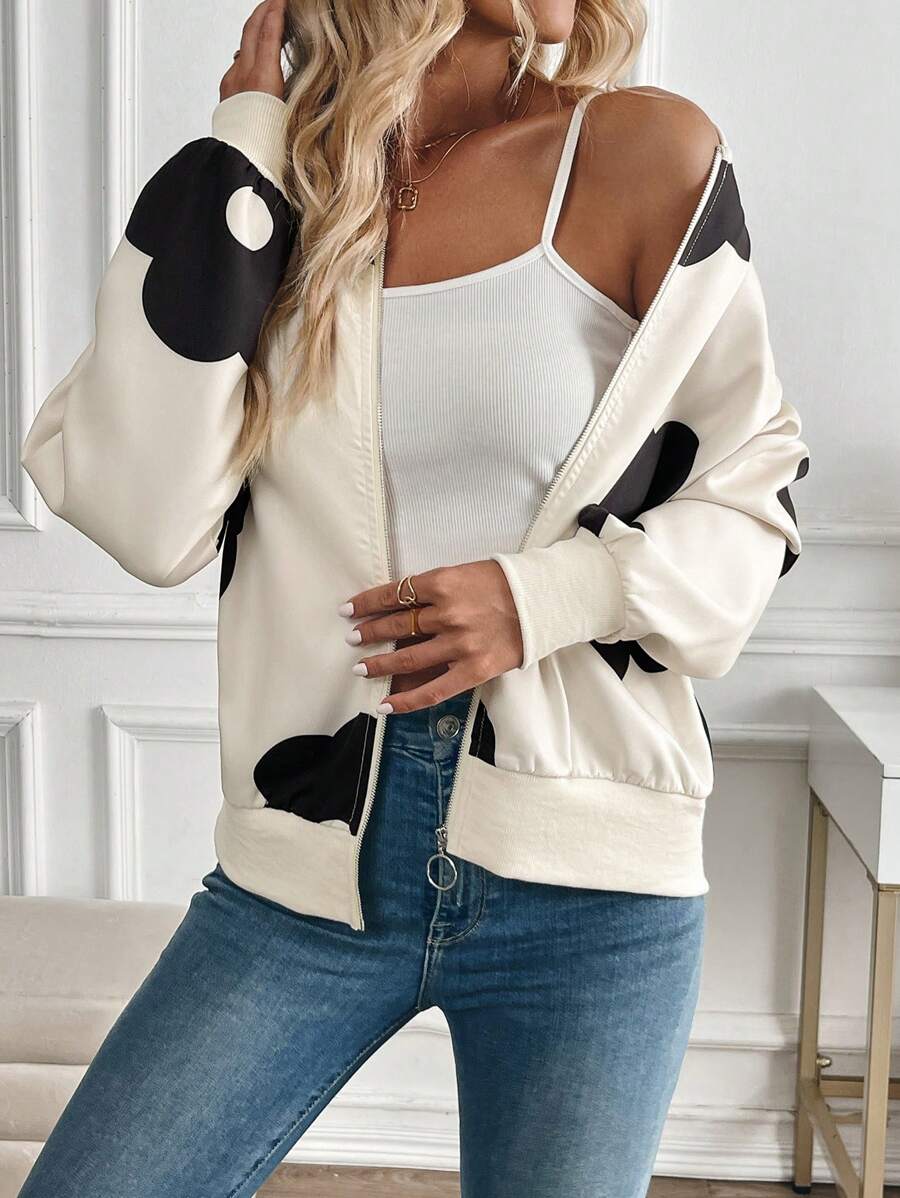 Chiquease Chaqueta con cierre para mujer con estampado floral, estilo para ir y venir