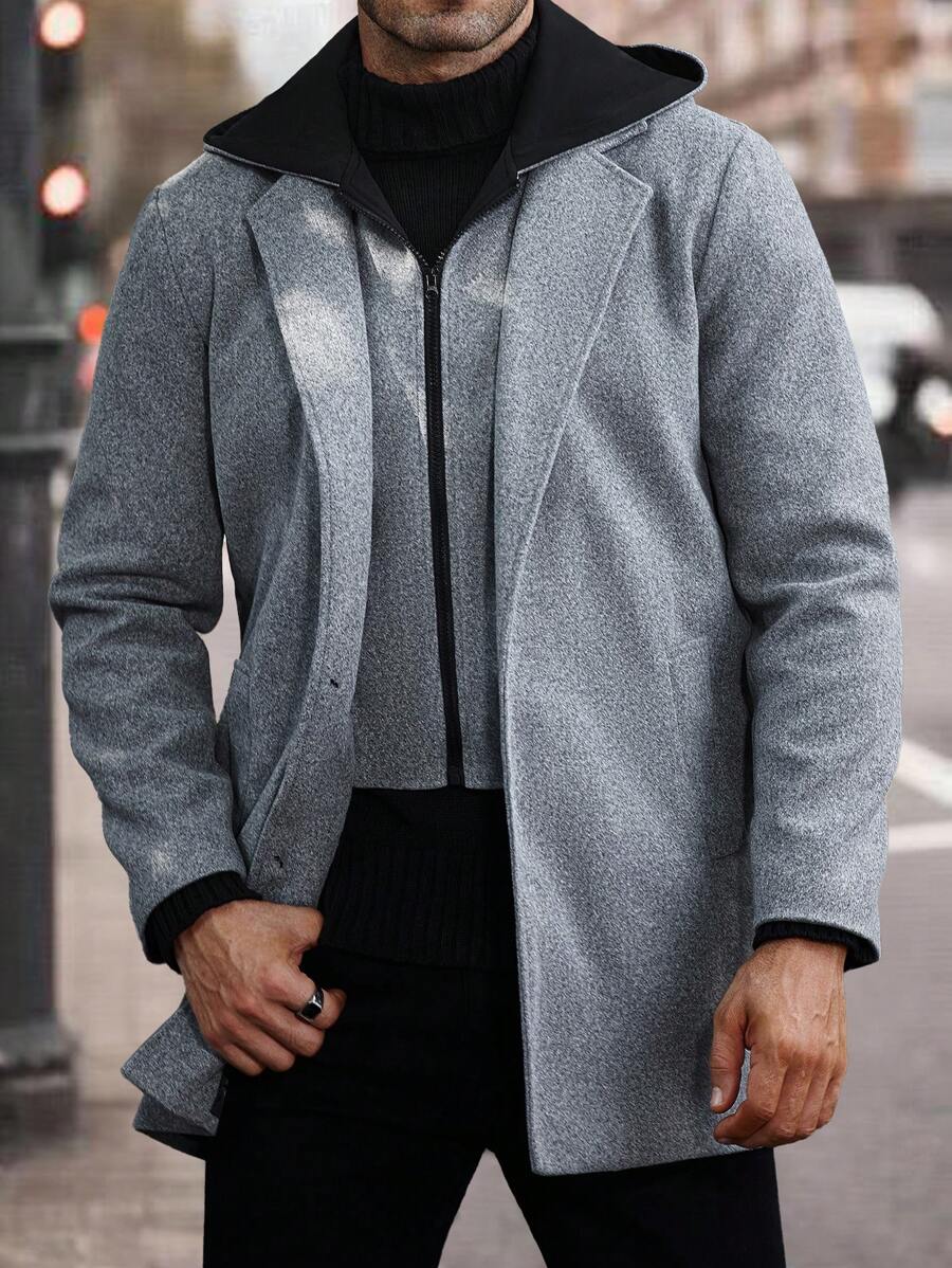 Manfinity Homme Chaqueta larga con cuello para hombre para otoño e invierno, con bolsillos, informal