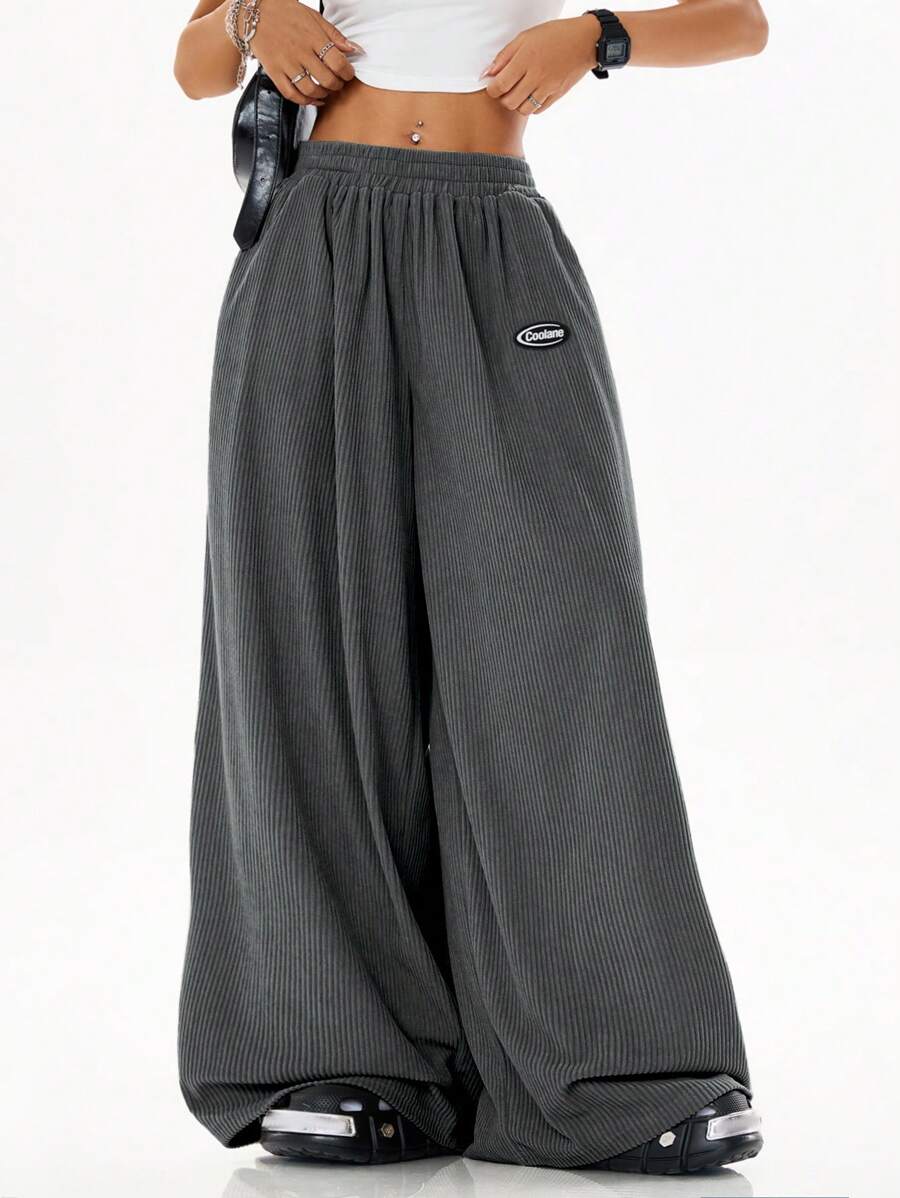 Coolane Pantalones anchos de pierna ancha de unicolor, con efecto textural, cintura caída, estilo casual y holgado para mujer