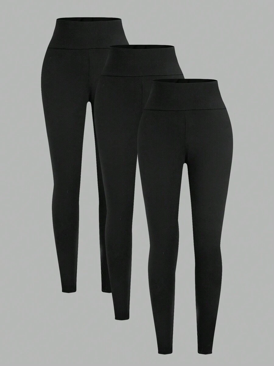 SHEIN Girlism Conjunto Minimalista Confortável de 3 Peças com Cintura Alta para Meninas Adolescentes, Leggings Elásticas de Cor Sólida