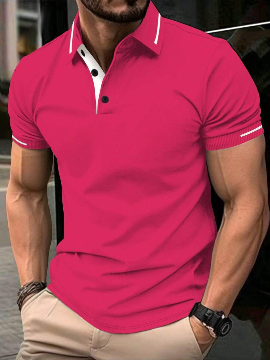Manfinity Homme Camisa polo casual de manga corta con bloqueo de color para hombres, verano