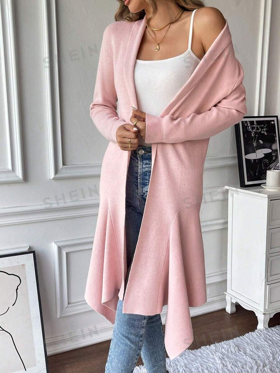 Chiquease Cárdigan casual de manga larga liso - Chaqueta de largo extendido