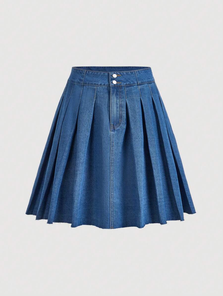 SHEIN MOD Falda midi plisada de jean talla grande, azul casual