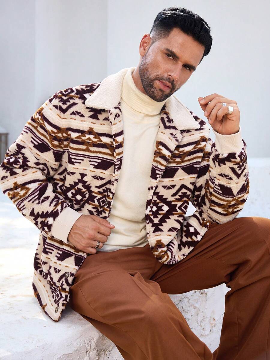 Manfinity Homme Chaqueta casual con estampado geométrico para hombres, otoño e invierno