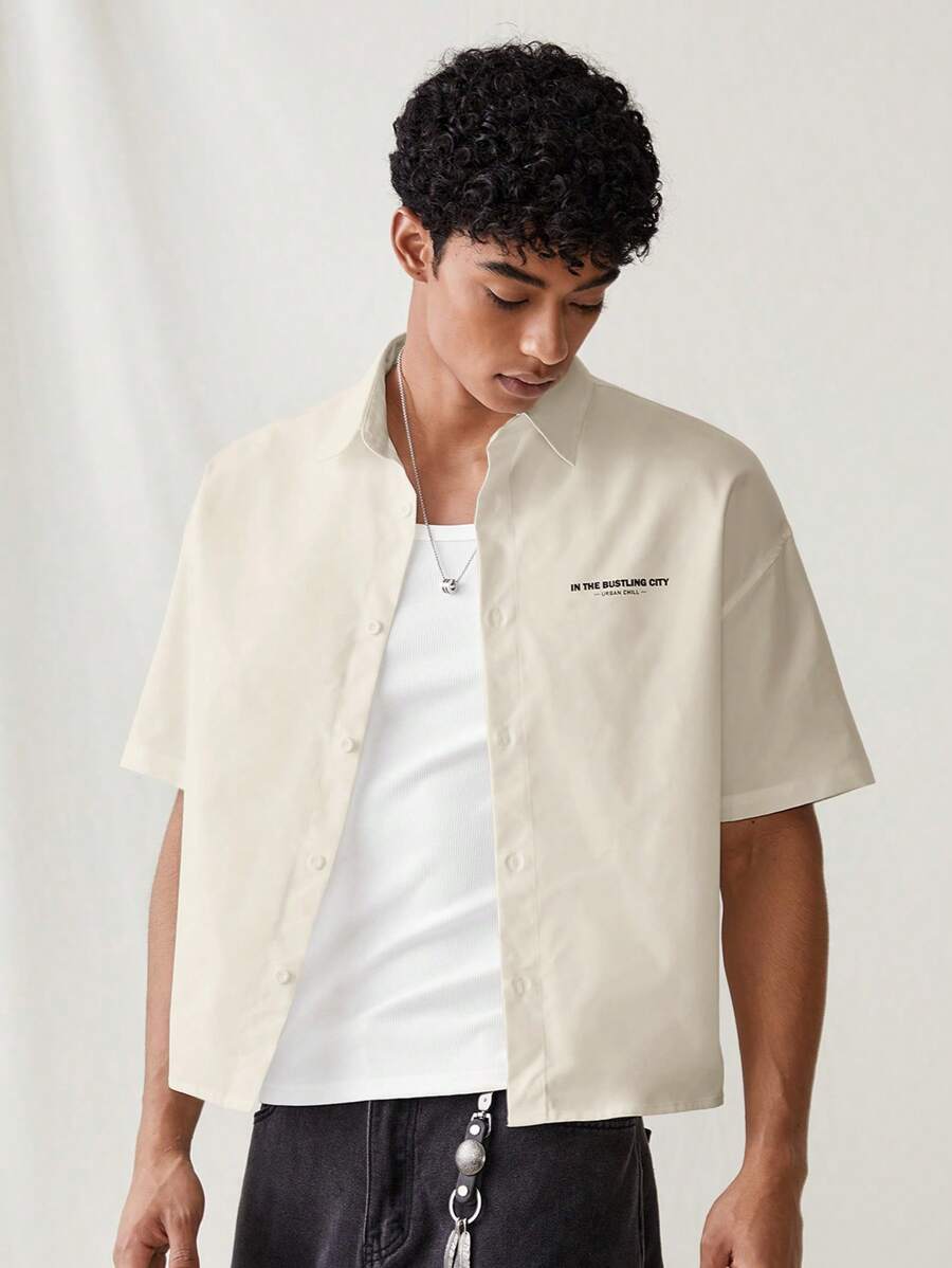 Manfinity RebelGame Woven Men/Women Matching Casual Daily Print Pattern Loose Short Sleeve Shirt